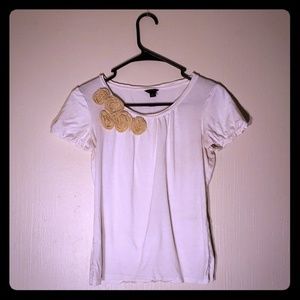 Ann Taylor white tee with crepe flower detail
